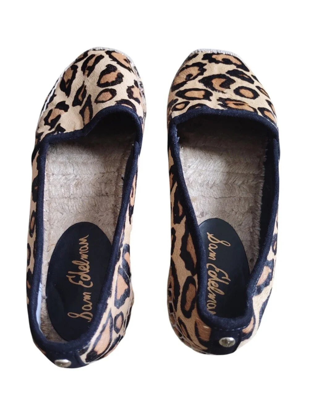 Sam Edelman Size 8 Lynn Leopard Cow Fur Flat Espadrille Shoes
